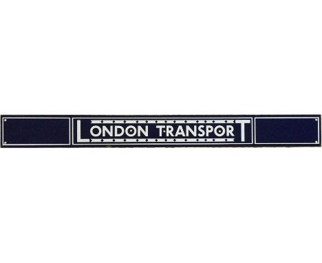 Enamel bus timetable noticeboard HEADER PLATE 'London Transport' in 1930s style with name under/overlined with diamond cut-ou