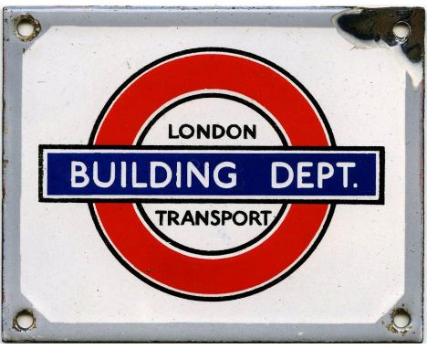 London Transport ENAMEL PLATE 'Building Dept' measuring 4.25" x 3.25" (11cm x 8cm) and thought to have been on a door at an U