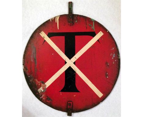 London Underground 'Crossed T' SIGN which would have been hung at the end of the station platform to indicate to drivers that