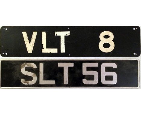 London Transport Routemaster front REGISTRATION PLATES VLT 8, ex-first production bus RM 8 of 1958, and SLT 56, the registrat