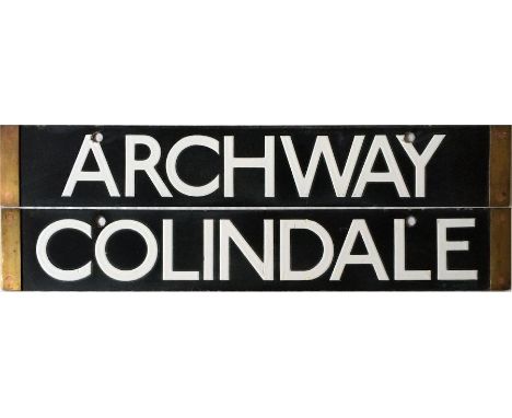 London Underground Standard (1920s) Stock and/or 1938 Tube Stock enamel DESTINATION PLATE for Archway and Colindale on separa