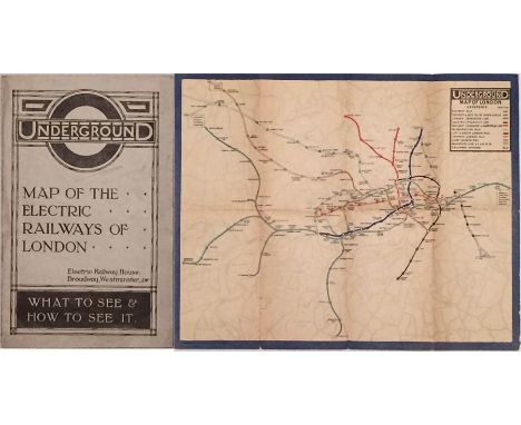 1919 London Underground MAP OF THE ELECTRIC RAILWAYS OF LONDON 'What to See & How to See it' with print-code 209-500M-18-6-19