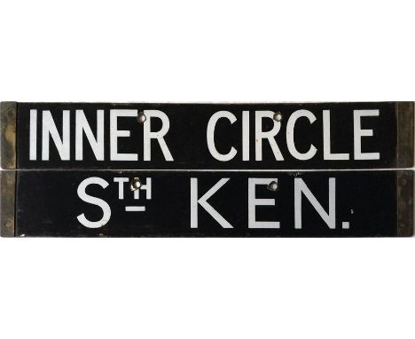London Underground O/P/Q-Stock enamel DESTINATION PLATE for 'Inner Circle' and Sth Ken as used on the District and Circle Lin