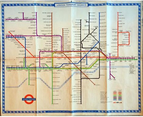 1950 London Transport Underground quad-royal POSTER MAP designed by H C Beck. With a print-code of March 1950, this issue sti