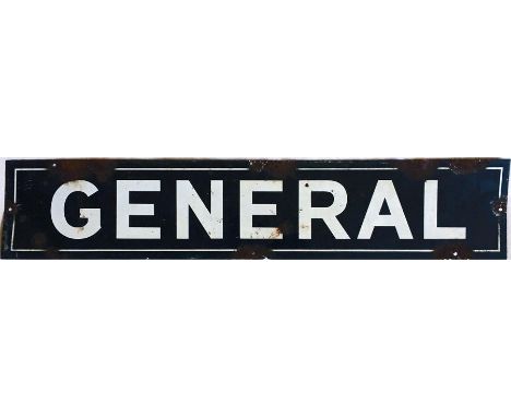 'General' ENAMEL SIGN, thought to be a timetable/poster board header plate for LGOC buses though it has not been possible to 