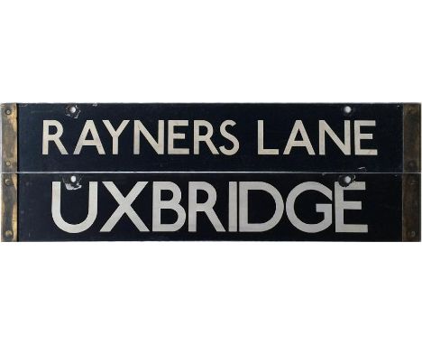 London Underground Standard (1920s) Tube Stock enamel DESTINATION PLATE for Rayners Lane & Uxbridge on the Piccadilly Line al