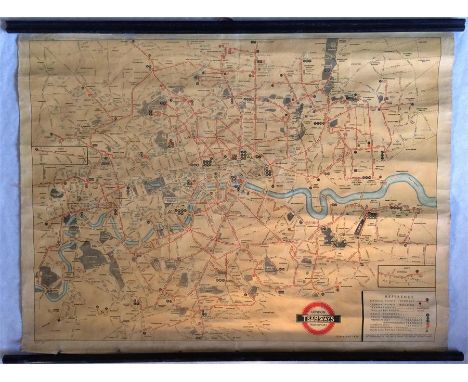 London Transport Tramways POSTER MAP dated May 1935 but designed in 1934 and showing the first unified LPTB network. Varnishe