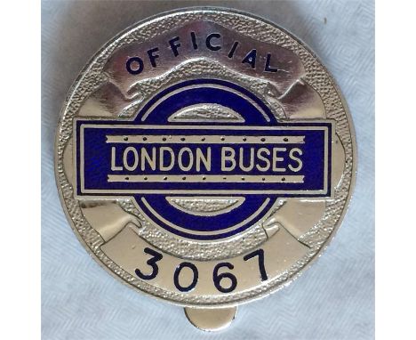 London Buses senior OFFICIAL'S PLATE (serial no 3067) issued in the 1980s for use as identification when on duty out of unifo