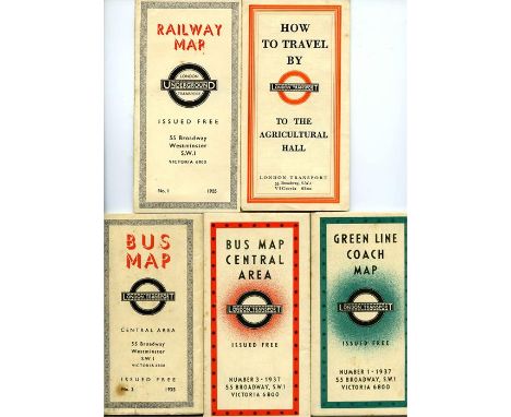 Selection of 1930s London Transport POCKET MAPS comprising No 1, 1935 Beck Underground diagram (lightly used), No 2, 1935 Cen