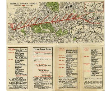 c1902 Central London Railway fold-out POCKET MAP produced by the "Tuppenny Tube" to promote its service from Bank to Shepherd
