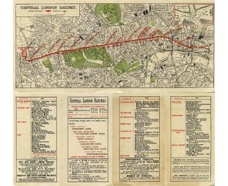 c1902 Central London Railway fold-out POCKET MAP produced by the "Tuppenny Tube" to promote its service from Bank to Shepherd