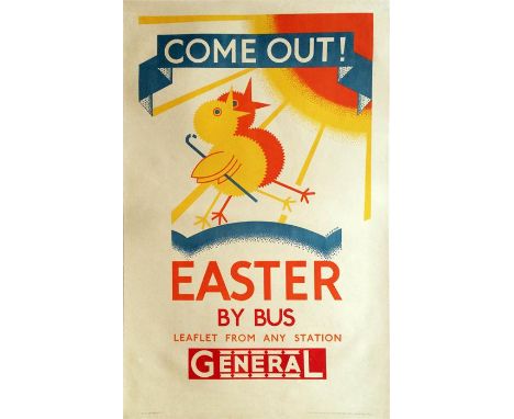 Original 1931 London General Omnibus Co (Underground Group) double royal POSTER 'Come Out! Easter by bus'. Designed by 'Major
