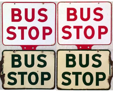 Enamel BUS STOP FLAGS, double-sided, as used by the Tilling Group and BET companies in the 1950s/60s. One in green on cream a