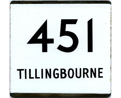 London Transport enamel bus stop E-PLATE for route 451 operated by Tillingbourne. This operator, formerly known as Tillingbou
