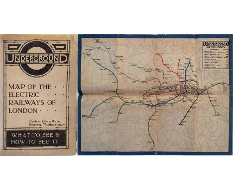 1919 London Underground MAP OF THE ELECTRIC RAILWAYS OF LONDON 'What to See & How to See it' with print-code 209-500M-18-6-19