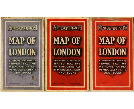 Selection of Metropolitan Railway MAPS OF LONDON from the series of Underground maps produced by this company from the early 