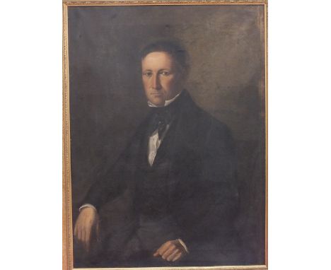 Late-Victorian PORTRAIT OF A GENTLEMAN WEARING A DARK JACKET AND WHITE SHIRT Oil on canvas, unsigned, 102 x 74cm.