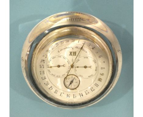 A vintage Brevete Calendrier Meridien XII, the dial numbered 1-31 around the outer ring, with month dial, day dial and compas