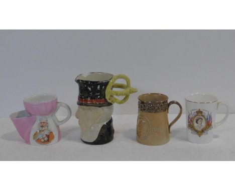 A collection of ceramic pieces. Including Paul Kruger: a pottery character mug for T. Goode &amp; Co, an antique pink transfe