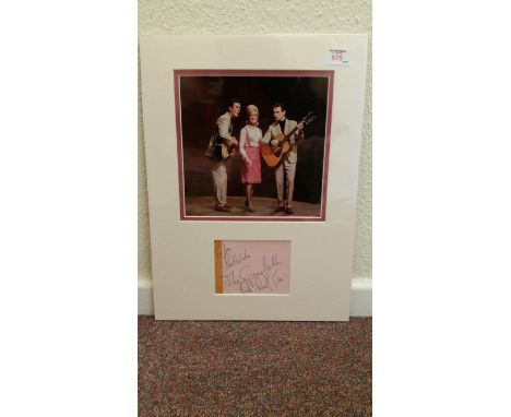 POP MUSIC, The Springfields, signed and inscribed album page by all three (first names only, signed by Dusty), overmounted be