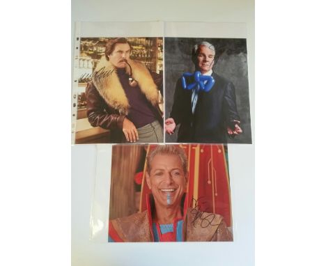 CINEMA, signed colour photos, inc. Steve Martin, half-length with blue balloon bow tie; Jeff Goldblum, h/s in costume from Gu