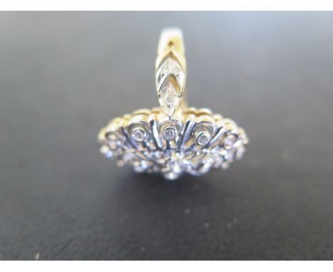 At 18ct Yellow and White Gold Dress Ring set with diamonds - approx 6.2 grams - size P - in good bright and clean condition -