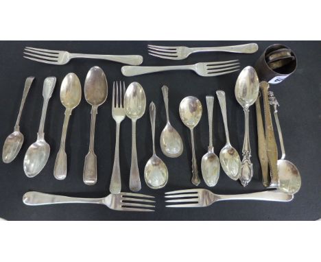 Assorted Silver Flatware and two Silver Napkin Rings - total weight approximately 18 troy oz - varying condition