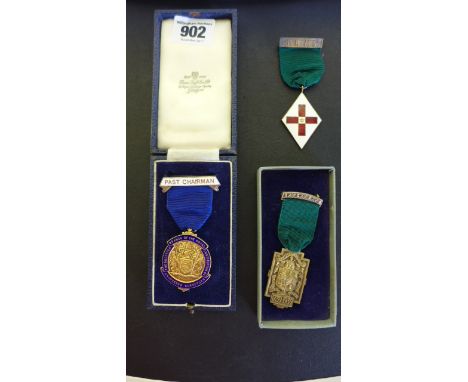 Two silver and enamel S.R.15 medals and a Glasgow Grand lodge medal - all good condition