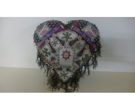 A WWI Coldstream Guards Sweetheart Cushion - 25 cm x 24 cm 