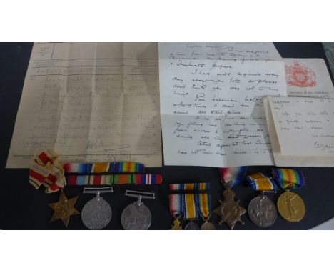 A World War I Trio consisting 1914-15 Star, 1914-18 Medal and WWI Victory Medal, Miniatures to match with Ribbon Bar - awarde