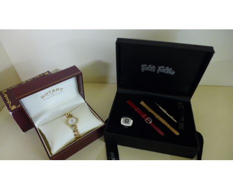 A Ladies Rotary plated Quartz Wristwatch with box and spare link - in clean condition and A Folli Follie Ladies Quartz Wristw