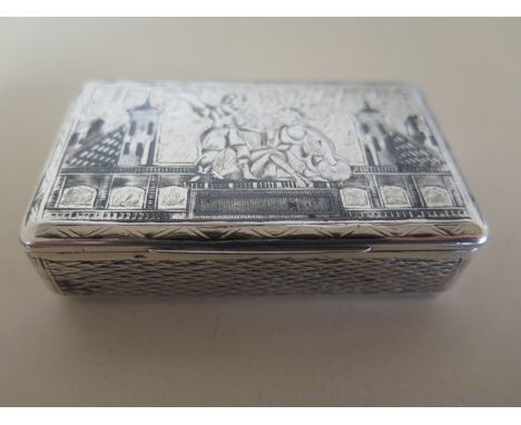 A 19th Century Russian Niello Snuff Box - 6.5 xm x 4 cm x 1.5 cm - some usage marks and enamel losses but opens and closes we