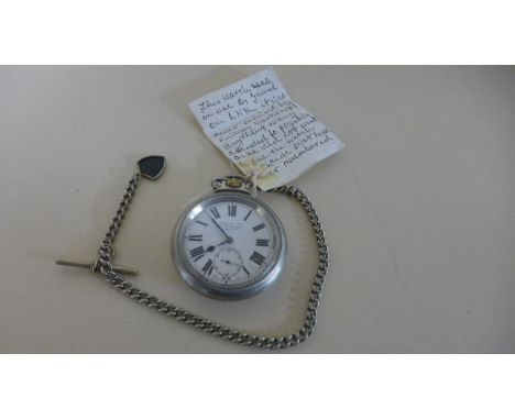 A Winegartens Railway Regulator open faced pocket watch, with chain and T-bar, Roman numerals to white enamel dial with subsi