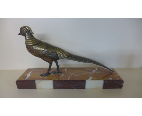 An Art Deco Bronze of a Pheasant on a Marble Base - 29 cm tall x 50 cm x 13 cm - minor marks - generally good condition
