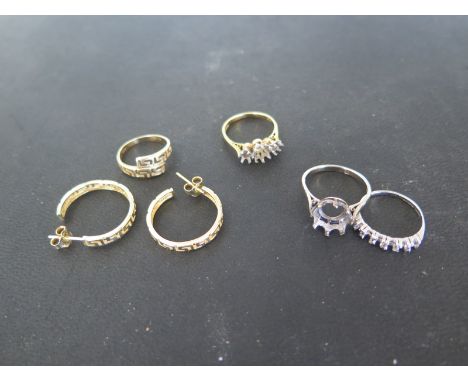 A pair of 14ct Gold Earrings and a Ring - approx 4.8 grams and an 18ct Gold Ring - approx 2.7 grams and two 9ct Rings - appro