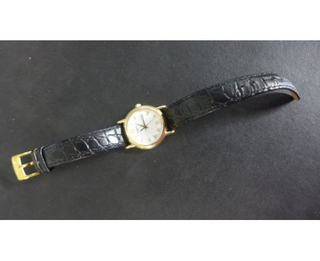 A Tissot 18ct Yellow Gold Ladies Quartz Wristwatch - 28 mm wide, including button on a faux crocodile black leather strap - i