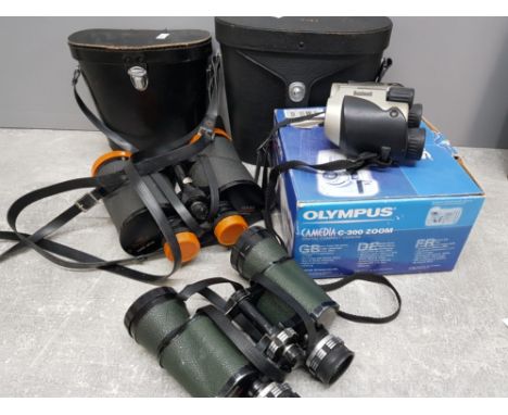2 pairs of vintage binoculars super Tecnar and Panorama model 3845 also includes boxed olympus digital camera etc