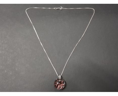 Glass paperweight pendant and silver chain, 8.7G