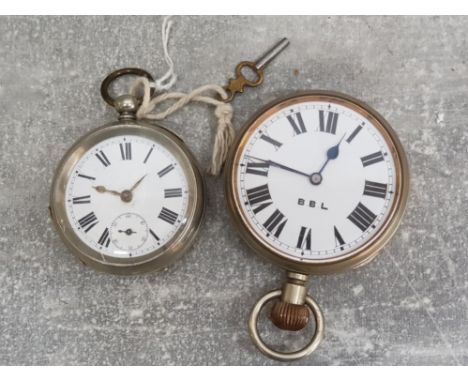 A Goliath pocket watch marked B.B.L plus another pocket watch both with key