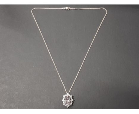 Silver oval cz pendant and chain, 6.6G gross
