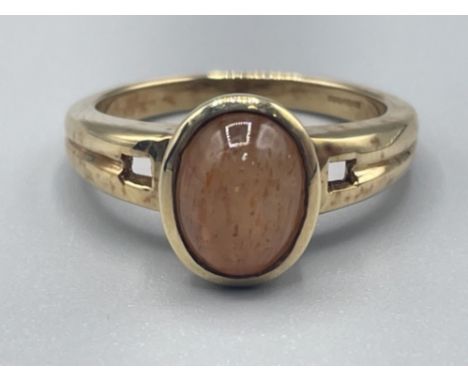 Ladies 9ct gold light brown stone set ring 4.35g size N