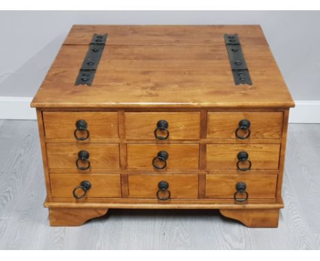 Jaipur solid sheesham wood 9 drawer coffee table trunk storage unit, 75x45cm