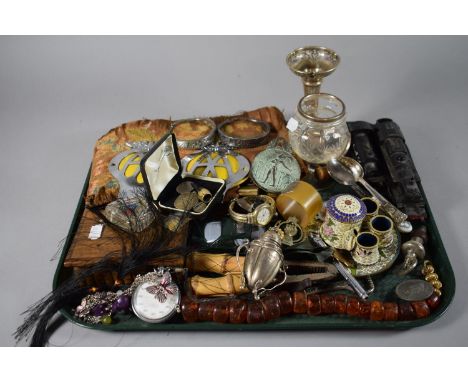 A Tray of Curios to Include 2 Vintage AA Badges, Puzzle Box, Stopwatch, Bangles, Cheroot Holder Etc. 
