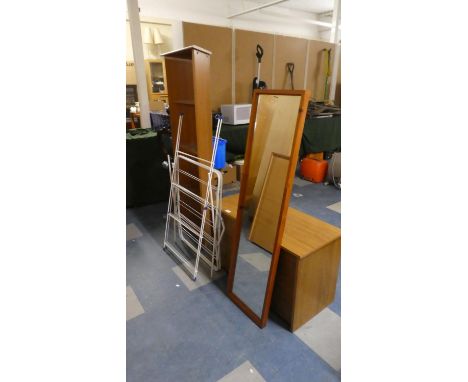 A Collection of Bedroom Furniture to Include Blanket Chest, Pine Framed Mirror, Corner Shelf and Clothes Airers 