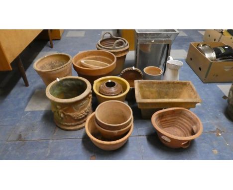A Collection of 13 Terracotta Planters and Plant Pots, 2 Glazed Examples and an Enamel Jug Etc. 