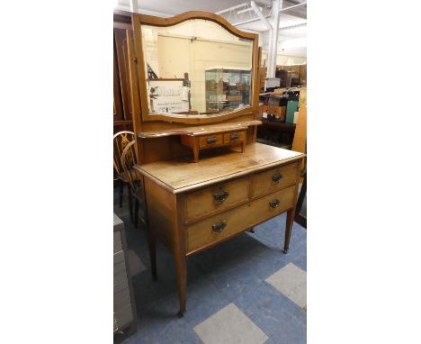 An Inlaid Edwardian Mahogany Dressing Table with Two Short and One Long Drawers, Two Raised Jewel Drawers and Display Shelf o