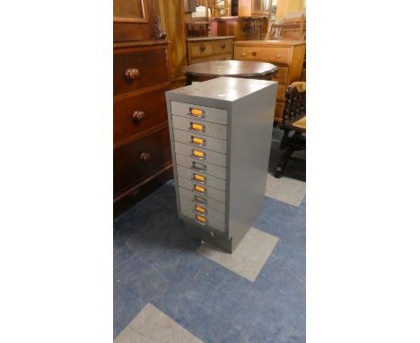 A Vintage Metal 10 Drawer Chest, 28cm Wide. 