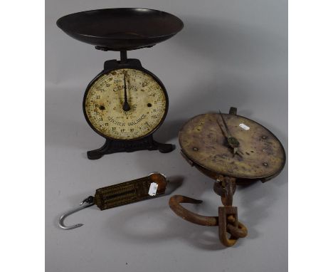 A Vintage Clark's Kitchen Balance, A Brass Salters 20T Spring Balance and a Pocket Balance. 