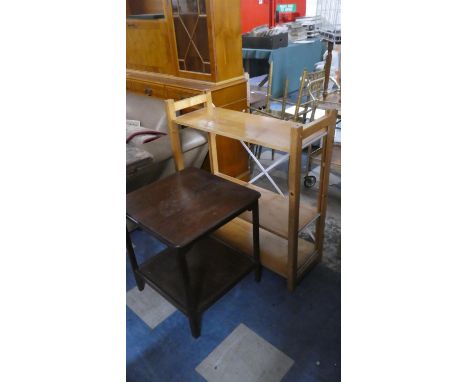 A Two Tier Oak Stand and a Three Shelf Bookcase. 