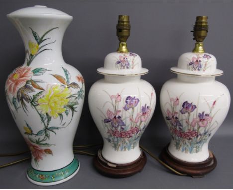 Coquet Limoges lamp base and pair of urn style lamps with iris design